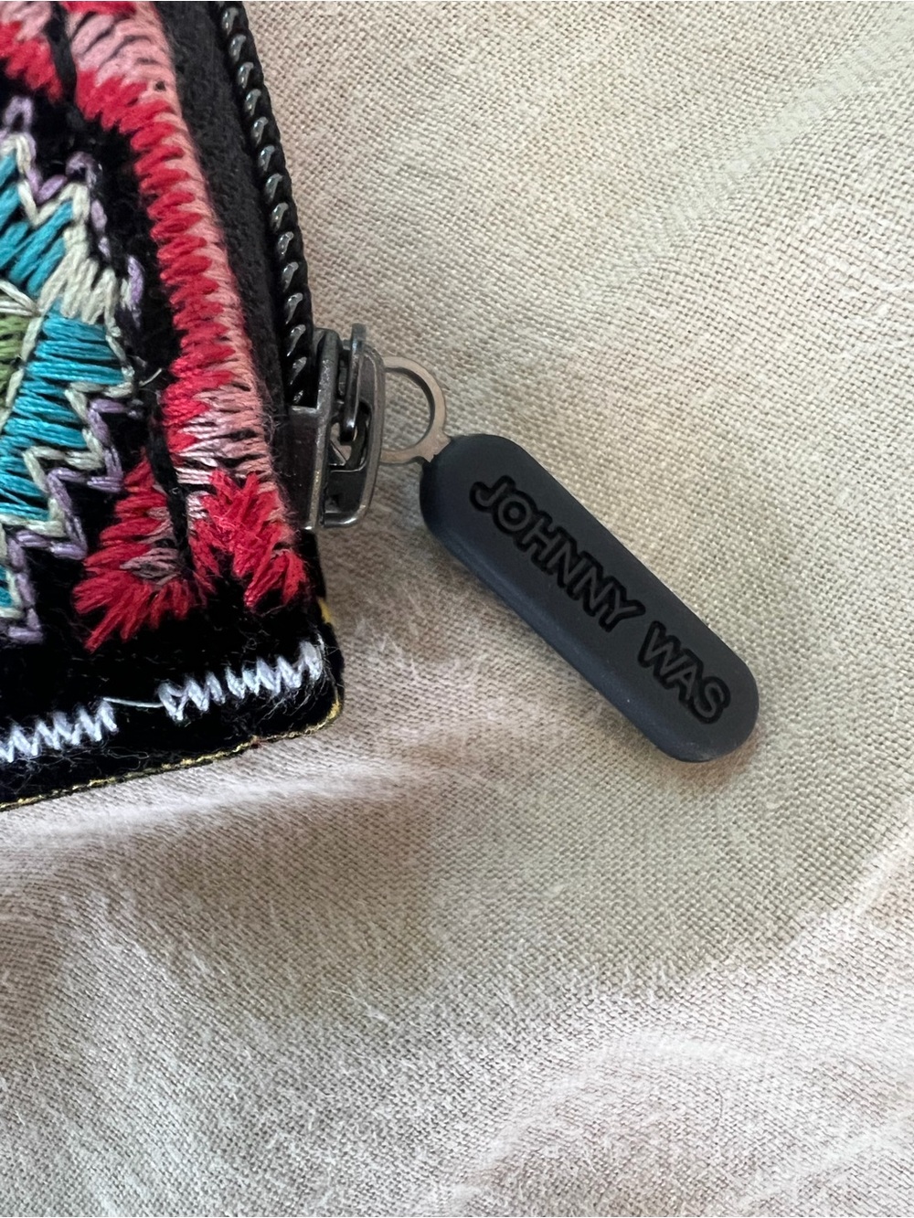 NWT Johnny Was Black Embroidered Clutch Wallet with Pink, Teal & Yellow Accents - Picture 4 of 11